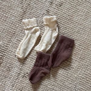 Cozy Cream and Brown Knit Baby Socks